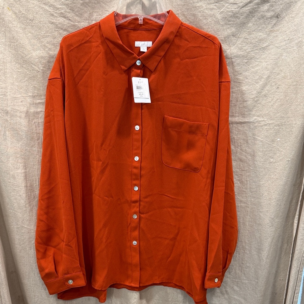 J. Jill Women’s Orange Rust Button-Down Shirt NWT Size XL Petite